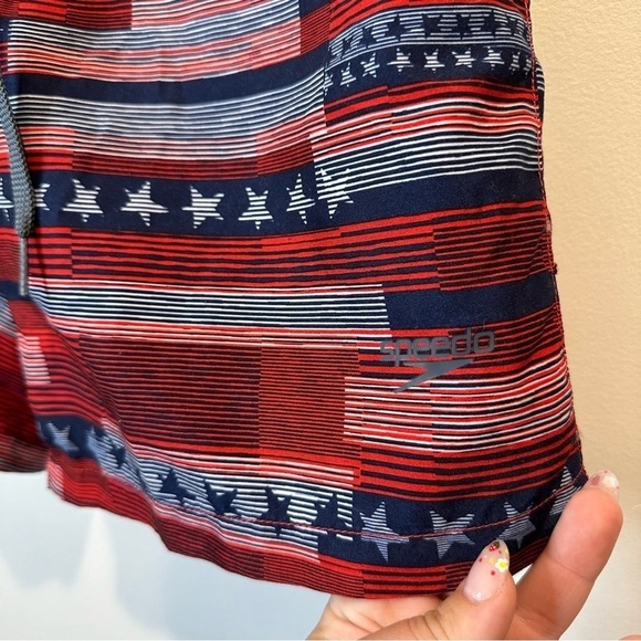 Speedo Mens American Flag Striped E-Board Swim Trunks Red White Blue Size Small - Picture 4 of 7